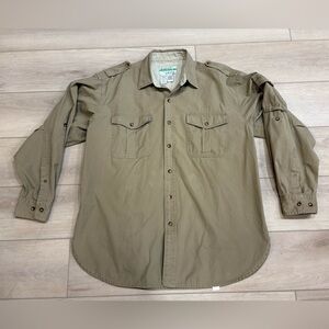 Orvis Shirt Mens Sz L Tan Buzz Off Insect Shield Long Sleeve Button Down Pockets